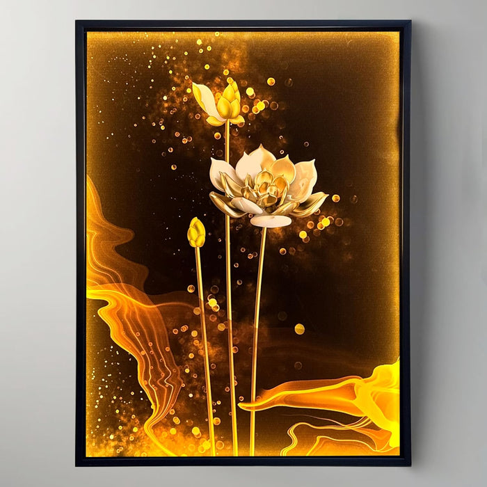 Framed Canvas Art Print with LED Light Decorative Painting Wall, Canvas Art, Digital HD White Lotus Print Wall Decor 43x58 cm