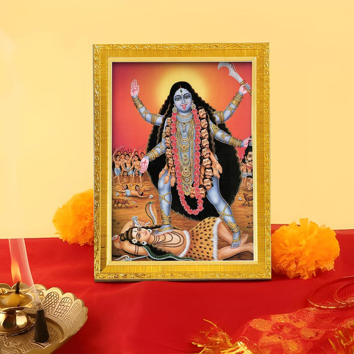 Divine Devi Navdurga and Maa Kali, Lakshmi and Saraswathi Religious Golden Photo Frame Stand able and Wall Hanging for Temple (13x18 cm)