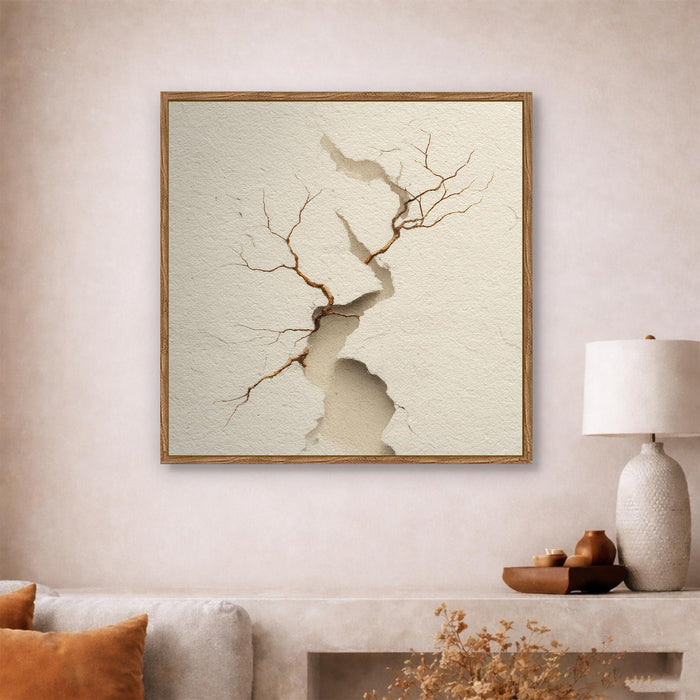 Abstract 3D Crack Framed Painting For Living Room | Sculptural Texture Large Canvas Painting With Frame Wall Art For Bedroom, Hallway's, Office, Hotel, Size 58x58 cm