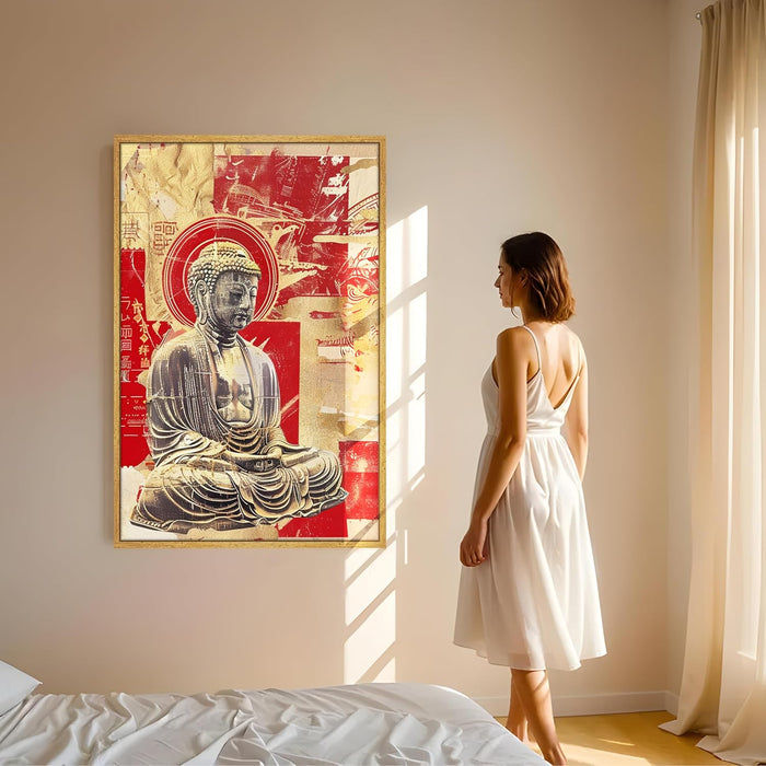 Abstract Buddha Figure Multicolor Spiritual Painting on Stretched Canvas – Frameless Unframed Gallery Wrap Canvas Wall Art 22x34 Inch