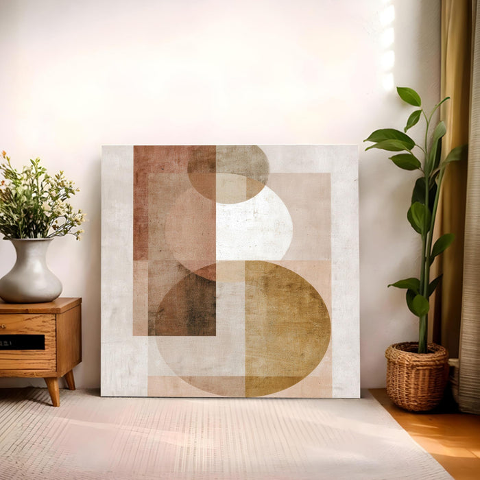 Modern Boho Circles Stretched Canvas Wall Art Painting For Living Room, Modern Minimalist Painting, Abstract Decor for Living Room, Office & Studio (56xx56 cm)