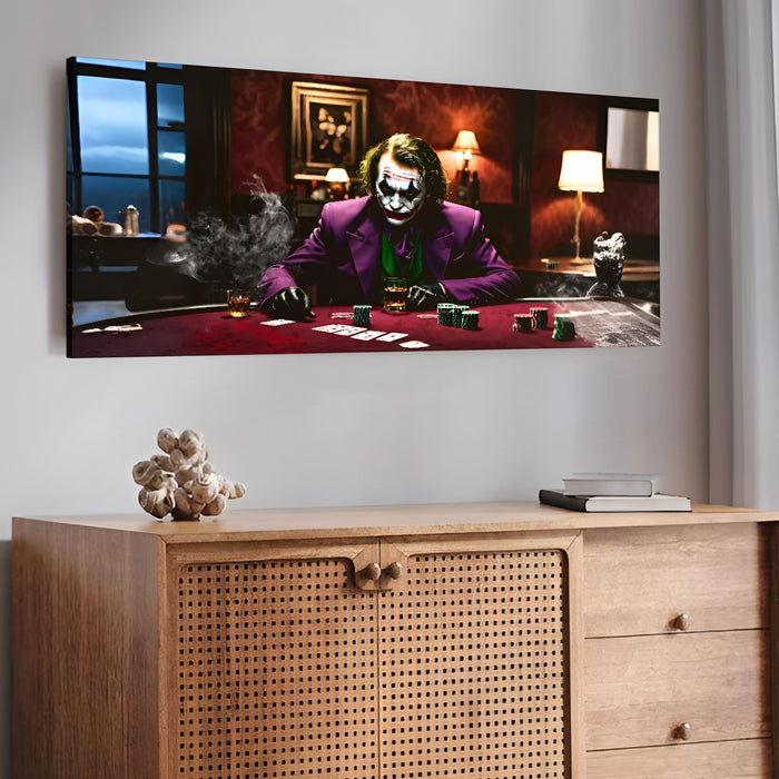 PAINTINGMANTRA Cinematic Poker Table Stretched Canvas Wall Art | Dark Luxury Casino Theme Modern Wall Painting for Living Room, Office & Man Cave Décor, 22x46 Inch