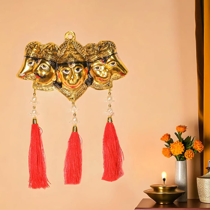 Metal Panchmukhi Hanuman Wall Hanging for Home Temple, Diwali Pooja, Brass Finished Deepawali Decoration, Hanuman Ji, Brass Finished Idols for Wall Hanging 16.5x23 cm