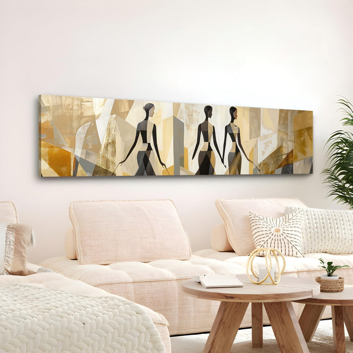 Large Stretched Canvas Painting, Panel Wall Art Print Minimalis African Woman Luxury Paintings for Home Decoration (Beige, 12x46 Inch)