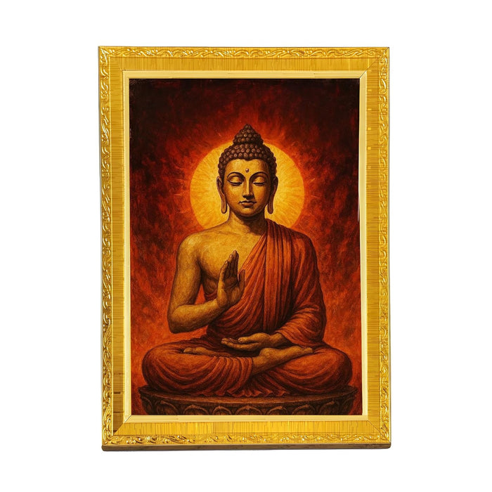 Lord Baudha Meditating Photo Frame for Mandir, Pooja Room | Divine Baudh Deity Wall Art (10x13 Inch)