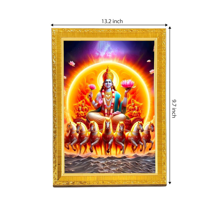 Bhagwan Surya Dev Photo Frame for Mandir, Pooja Room | Divine Hindu Deity Wall Art (10x13 Inch)