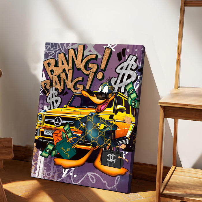 Luxury Street Pop Art Duck Wall Painting | Money & Success Graffiti Style Stretched Canvas Art Print| Modern Wall Décor for Home & Office, 41x56 cm