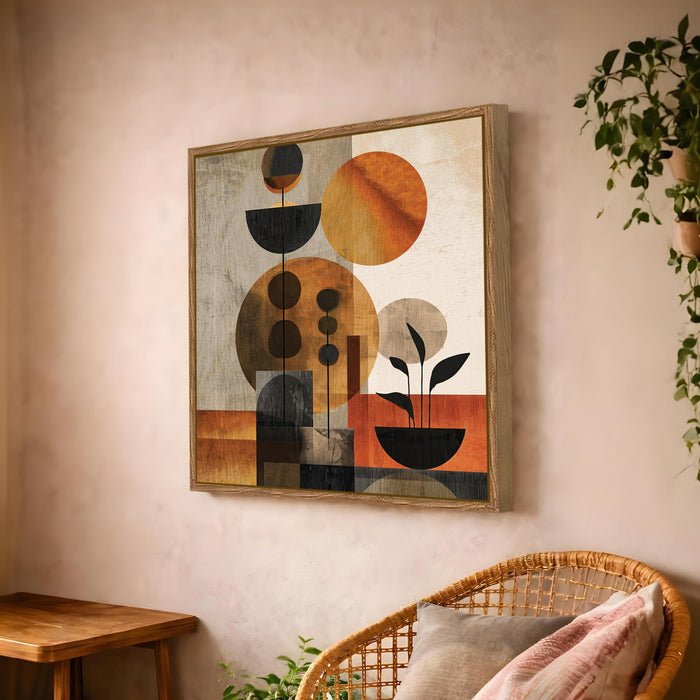 Boho Botanical Framed Painting For Living Room | Geometric Abstract Large Canvas Painting With Frame Wall Art For Bedroom, Hallway's, Office, Hotel, Size 58x58 cm
