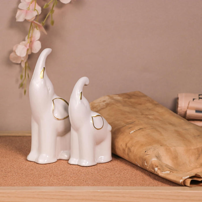 Elephant Showpiece Statue for Home Décor, White (1.6x4.5 & 2x6 inch)