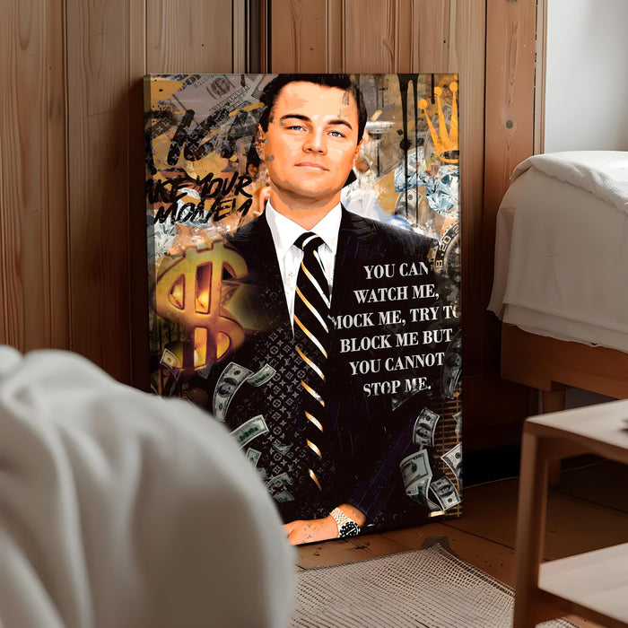 Luxury Motivation Pop Art Businessman Stretched Canvas Painting Print | Success & Money Quote Wall Art | Modern Office & Home Wall Décor, 56x86 cm