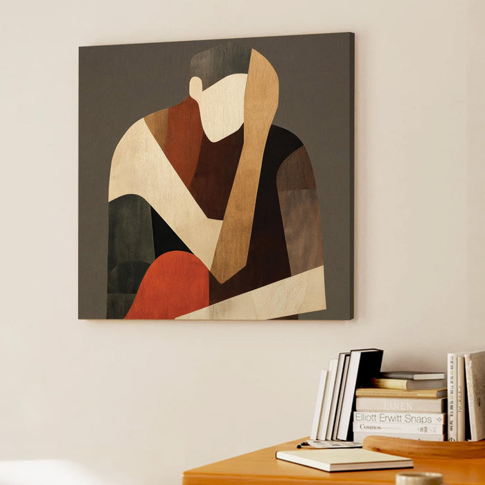 Boho Cubist Figurative Stretched Canvas Painting For Living Room | Abstract Figure Wall Art Large Canvas Painting For Livingroom Home Decor, Bedroom, Hallway's, Office, Hotel - 86x86 cm