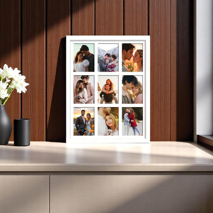 Photo Frame Collage 8x10 cm Photos Display 9 Openings Wall Mounting Home Décor Multi Opening White Photo-Frame (31x39 cm)