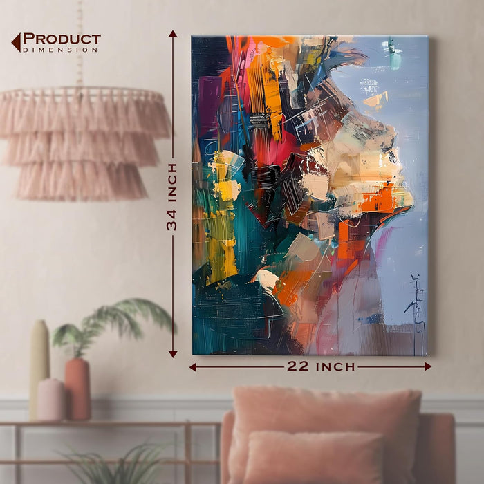 Portrait Abstract Canvas Wall Art painting Visualising a Human Face Multicolor | Digital Painting on Canvas Stretched on Wood (22x34 Inch)