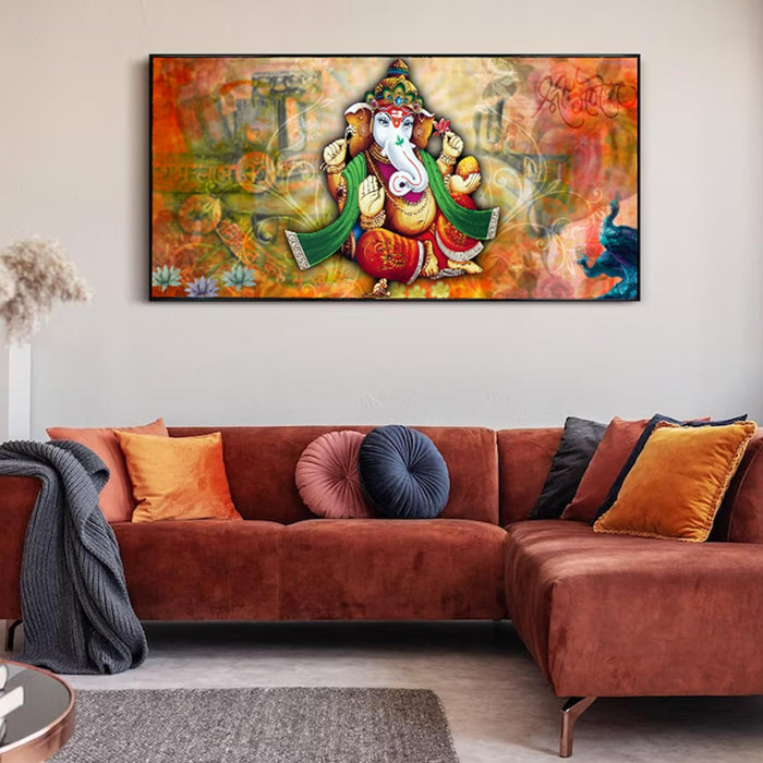 Art Street Canvas Painting Abstract Bvaastu Ganesha Panel for Home Décor (Black, 23x47 Inch)