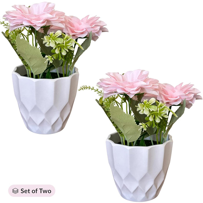 Ceramic Potted Vase Artificial Daisy Flower with Pot for Table Top (Pink, Size: 3.5x7 Inch)