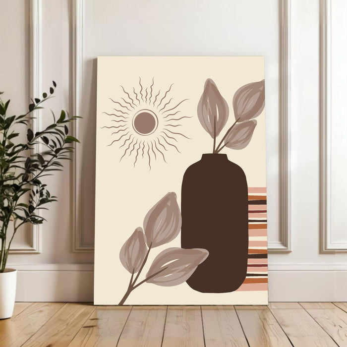 Abstract Vases and Leaves desert Stretched Canvas Wall Art Modern Boho Illustration Painting for Home & Office Wall Decor, (16x22 Inch)