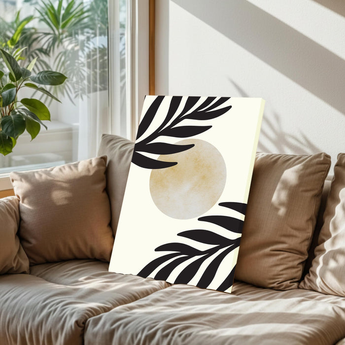 Abstract Sun Leaves Stretched Canvas Wall Art Modern Boho Illustration Painting for Home & Office Wall Decor, (16x22 Inch)