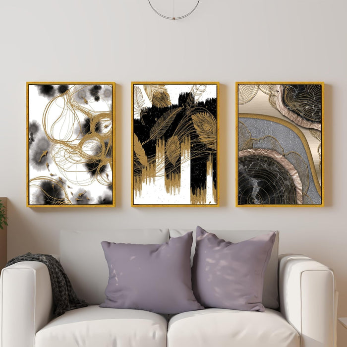 Art Street Golden Black Theme Large Canvas Painting Panel for Home Décor (Gold, 23x47 Inch) (New Product )