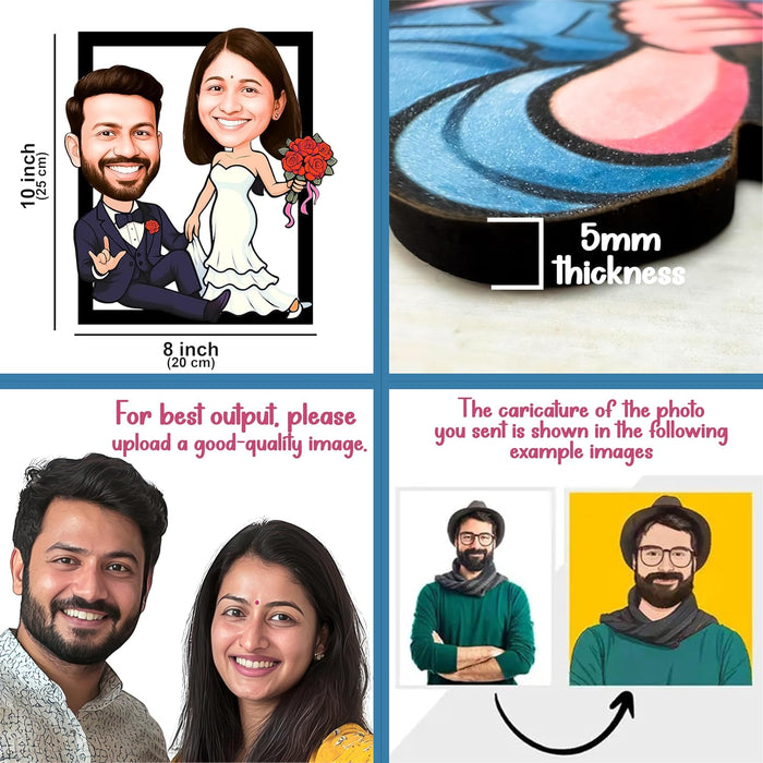 Customized Caricature Character Cartoon Photo Frame, MDF Personalized Caricature Anniversary Gift For Husband, Wife, Customised Gift For Friends & Family, Girlfriend, Boyfriend, Couples