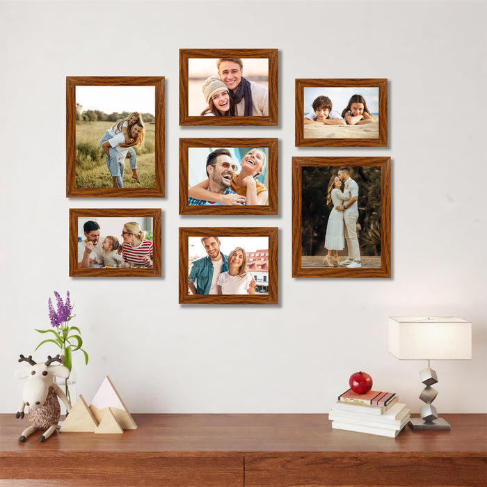 Family Photo Frame Set of 7 for Wall Decor, Wooden Finish Collage Picture Frames for Living Room, Bedroom, Multi-Size Wall Hanging Gallery Frame Set, (2 Sets 5x7, 3 Set 6x8, 2 Set 8x10 Inch)