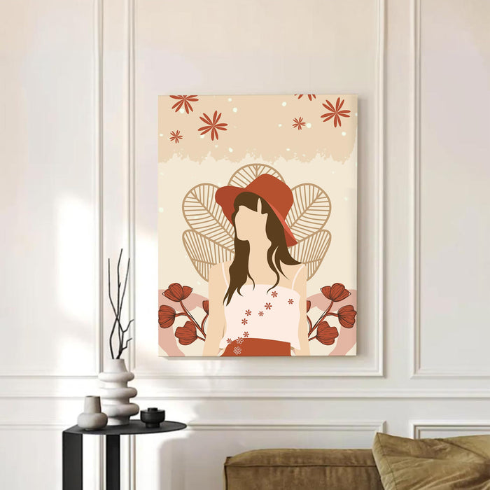 Abstract Women Stretched Canvas Wall Art Modern Boho Illustration Painting for Home & Office Wall Decor, (16x22 Inch)