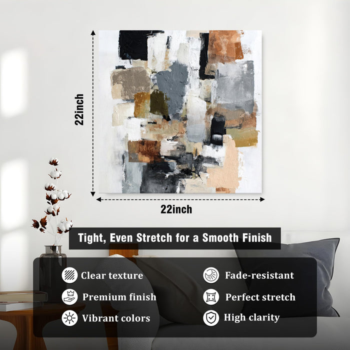 Modern Abstract Stretched Canvas Wall Art Painting For Living Room, Textured Geometric Oil Painting in Earthy Tones, Large Stretched Gallery Wrap for Living Room & Office (56xx56 cm)