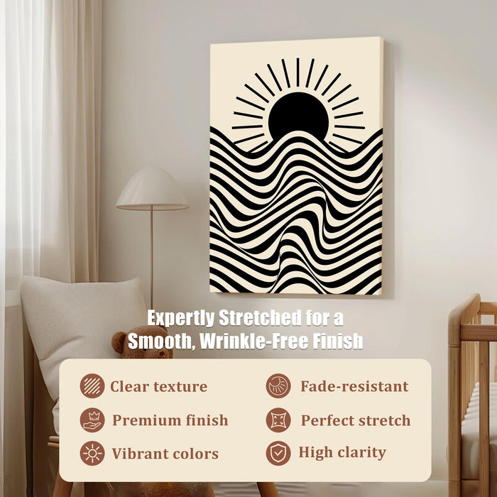 Abstract Sun Rise Stretched Canvas Wall Art Modern Boho Illustration Painting for Home & Office Wall Decor, (16x22 Inch)