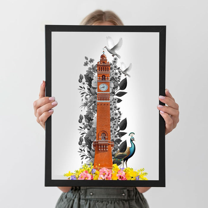 Art Street Laminated Framed Wall Art Prints Lucknow Clock Tower Art For Wall Décor Abstract Art (Set of 1, Size - 12.7x17.5 Inch)