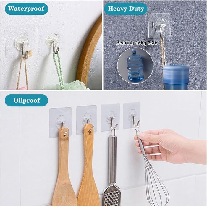 Art Street Adhesive Wall Hooks Heavy Duty Transparent, Versatile Adhesive Hangers for Clothes, Kitchen Accessories, and More for Wall Without Drilling (Pack of 10, Size:2.36x2.36 Inch)