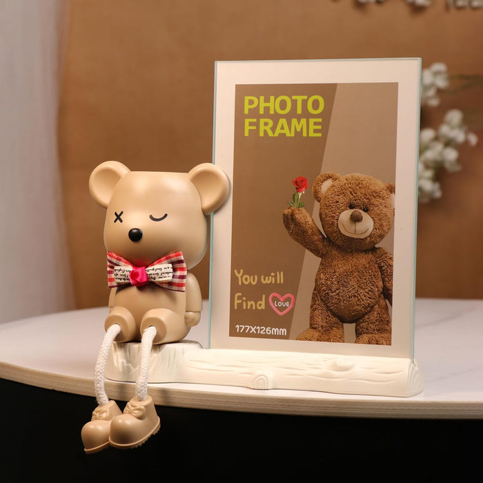 Kid's Photo Frame Creative Cute Teddy Bear with Pen Holder Stand and High Definition Glass for Table Stand Table Top Picture Frames Suits For Kid's Room, Table 12x17 cm
