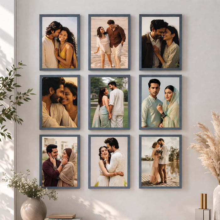 Wooden Cave Design Photo Frame Set of 9 | Black Picture Frames for Photos, Artwork & Certificates | Wall Décor for Living Room & Home (11x14 Inch)