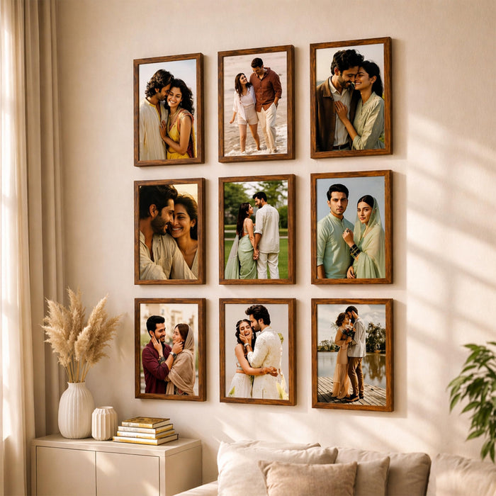 Art Street Premium Photo Frame for living room, Classic Aesthetic Design Photo Frames for Photograph, Art Work, Kids Room Set of 9 (8x12 Inch, Brown)