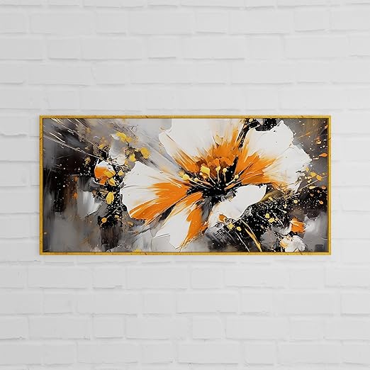 Art Street Abstract Water Color Flower Large Canvas Painting Panel for Home Décor (Gold, 23x47 Inch)