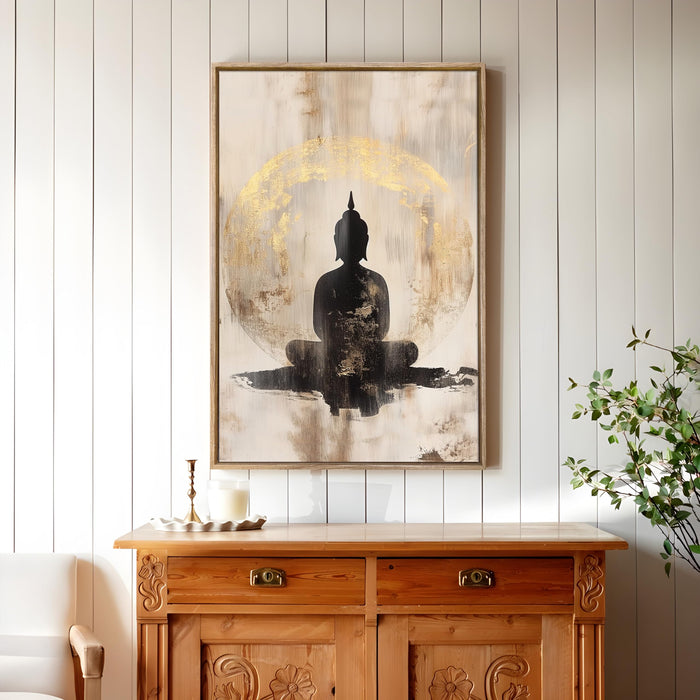 Large Canvas Painting Panel Framed Wall Art Print Buddha Framed Luxury Paintings for Home Décor (Black, 23x35 Inch)