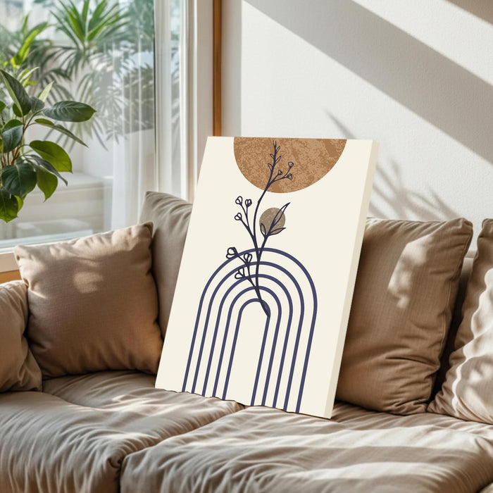 Abstract Blue Rainbow leaves Stretched Canvas Wall Art Modern Boho Illustration Painting for Home & Office Wall Decor, (16x22 Inch)
