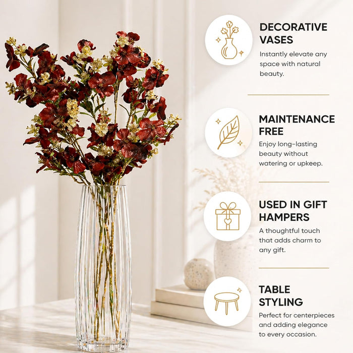Art Street Artificial Red Flower Stems with Cream Accents – Realistic Faux Floral Branches for Home Décor, Vase Fillers