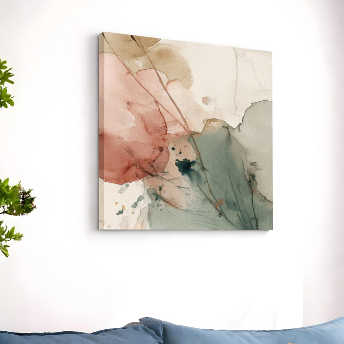 Modern Abstract Stretched Canvas Wall Art Painting For Living Room, Minimalist Sage Green & Terracotta Botanical Nature Painting, Wall Decor for Living Room, Bedroom & Office (56xx56 cm)