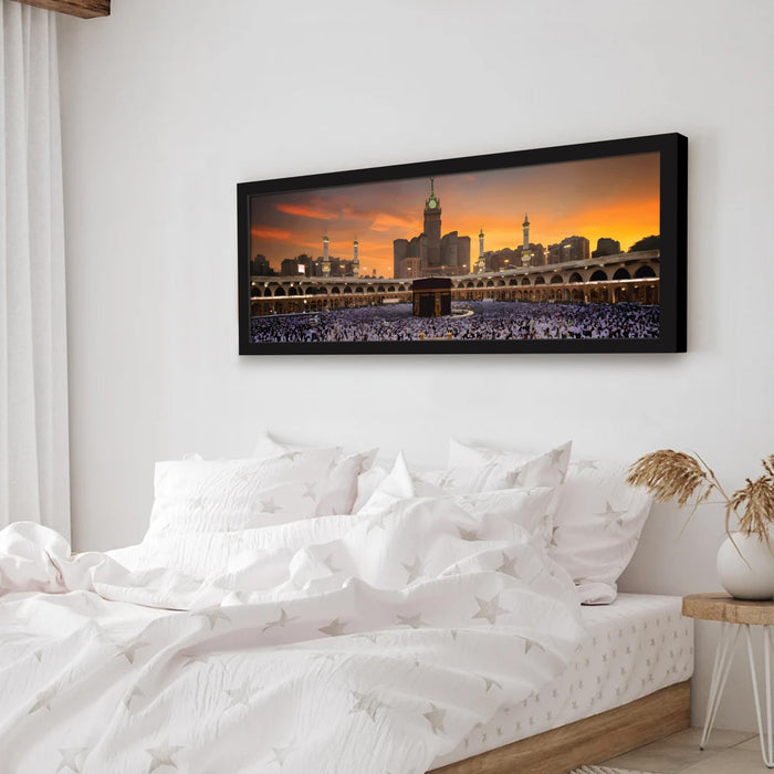Makka Madina Kaaba Islamic Arabic Landscape Wall Art Framed Luxury Paintings for Home Decoration, Living room, Bedroom and Office Decoration (99x38 CM)