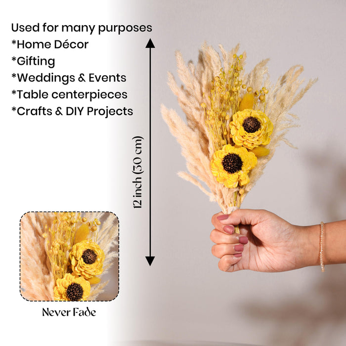 Art Street White Ceramic Decorative Vase with Pampas Grass & Yellow Wood Flowers | Minimalist Table Decor | Aesthetic Home Decoration for Living Room, Bedroom, Entryway | Dried Flower Arrangement Set