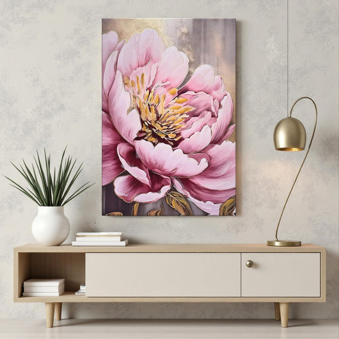 Stretched Canvas Pink Peony Flower 3D Abstract Paintings Hand Painted Abstract Vastu Canvas Painting Paintings for Office Hand Painted Art 61x91 cm