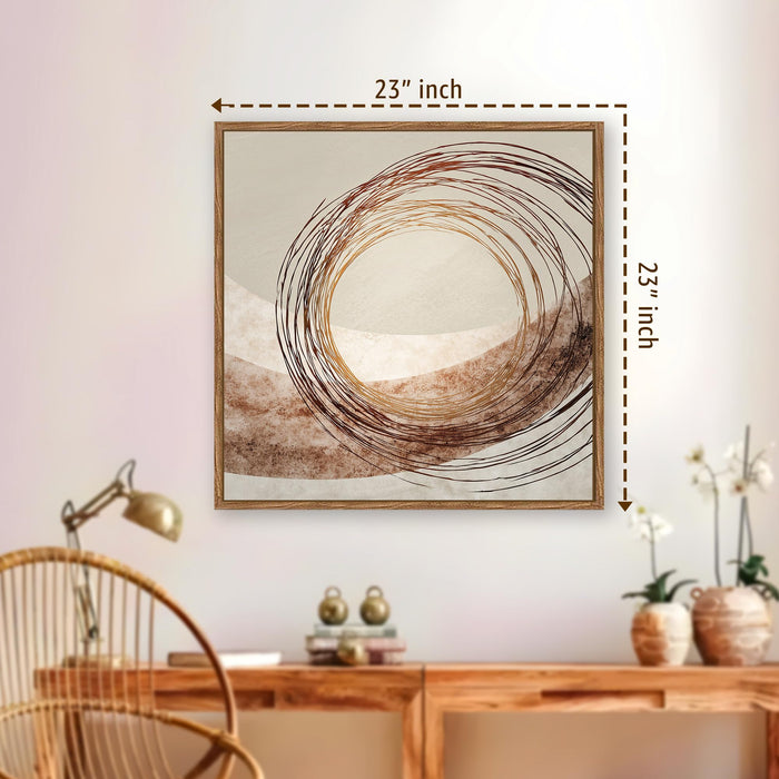 Abstract Circle Framed Painting For Living Room | Wabi-Sabi Line Circle Large Canvas Painting With Frame Wall Art For Bedroom, Hallway's, Office, Hotel, Size 58x58 cm