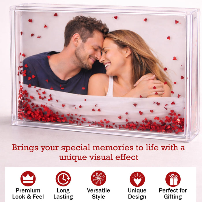 Art Street Customized Red Heart Glitter Liquid Photo Frame, Desktop Table Frame with Floating Glitter, Acrylic Water Frames for Valentine's Day Gift, Anniversary, Couple Photo Display, 4.2x6 Inch