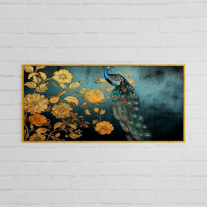 Art Street Abstract Beautiful Peacock Large Canvas Painting Panel for Home Décor (Gold, 23x47 Inch)
