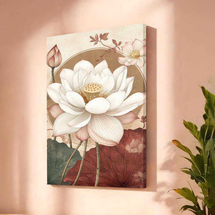 Abstract Lotus Stretched Canvas Painting For Living Room | Spiritual Vastu Stretched Canvas Wall Art For Livingroom Home Decor, Bedroom, Hallway's, Office, Hotel - 56x86 cm