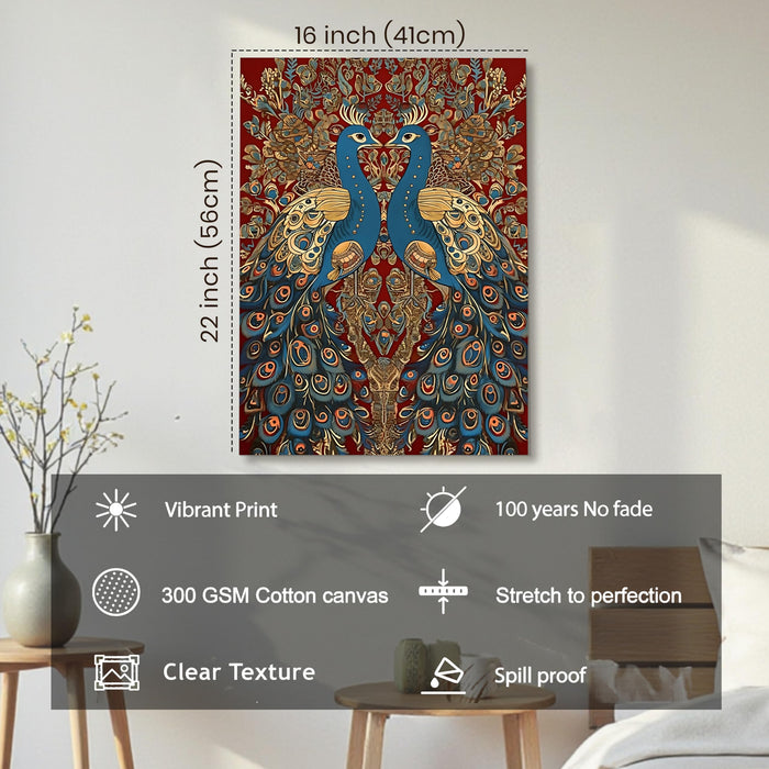 Two Peacock Painting for Wall Vastu | Stretched Canvas Flower Wall Painting for Living Room, Bedroom, Home and Office Wall Décor (41x56 cm)