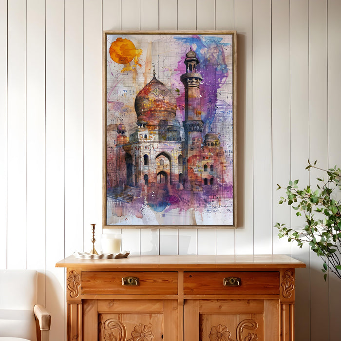 Large Canvas Painting Panel Framed Wall Art Print Traditional Taj Mahal Framed Luxury Paintings for Home Décor (Purple, 23x35 Inch)