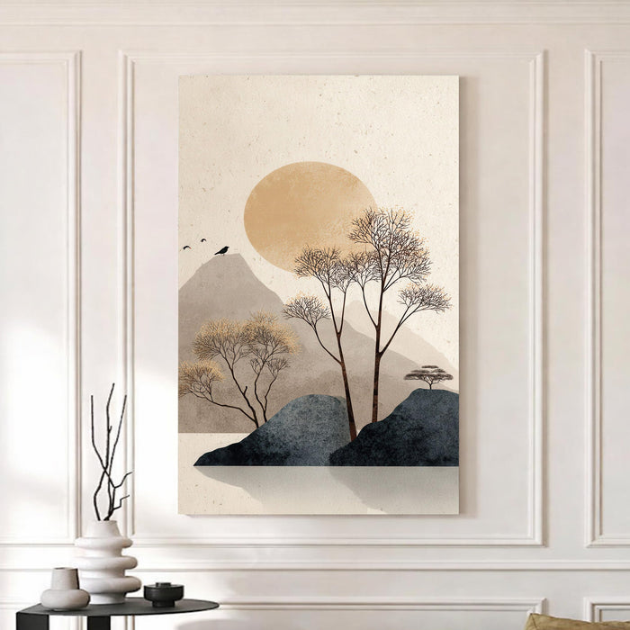 Abstract Mountain Sunrise Stretched Canvas Painting For Living Room | Mountain Landscape Stretched Canvas Wall Art For Livingroom Home Decor, Bedroom, Hallway's, Office, Hotel - 56x86 cm