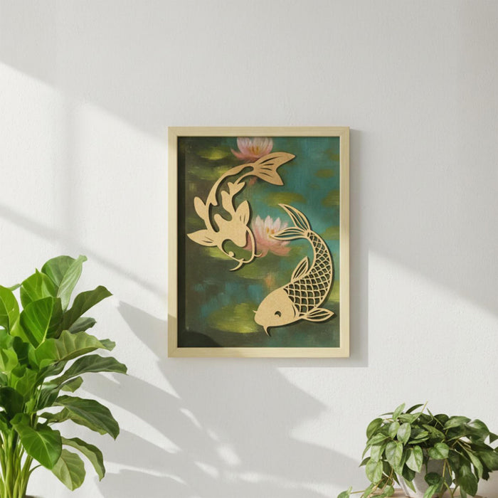 Koi Fish & Lotus Vastu Wall Art – Symbol of Prosperity, Harmony & Good Luck | Elegant Framed Decorative Artwork for Living Room, Office & Bedroom, 33x45 cm