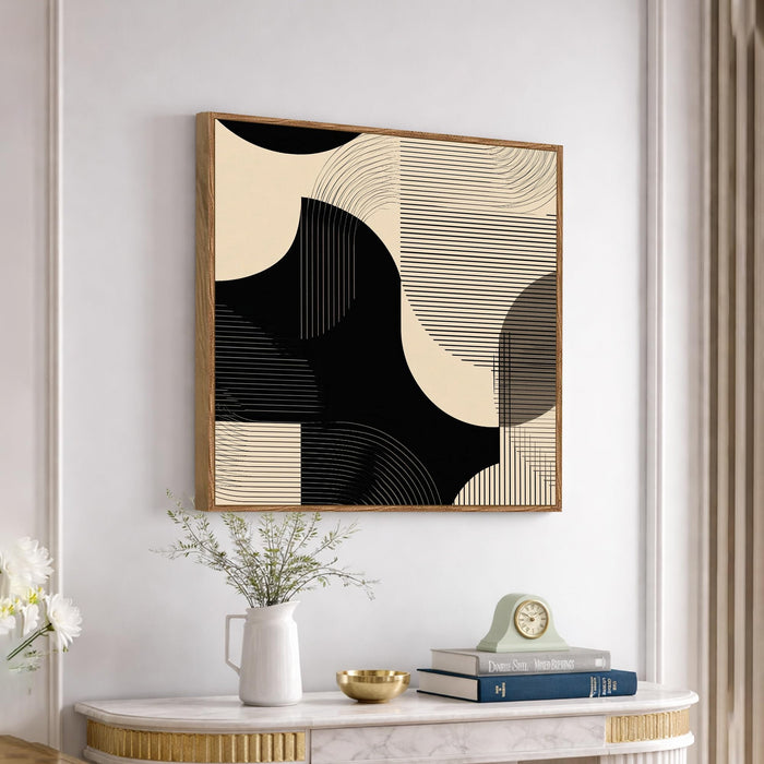 Boho Geometric Framed Painting For Living Room | Modern Abstract Large Canvas Painting With Frame Wall Art For Bedroom, Hallway's, Office, Hotel, Size (58x58 cm)