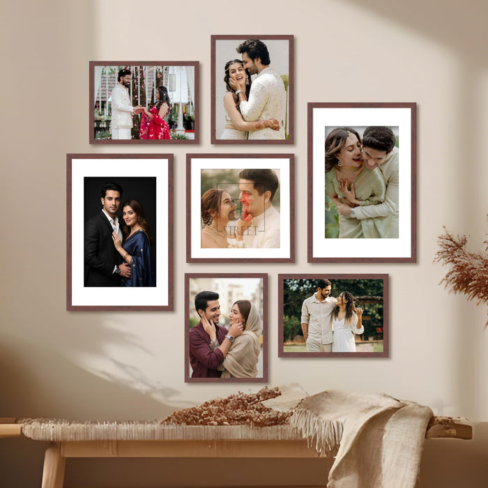 Art Street Photo Frame Set of 7 Brown Wall Decor Collage Display Hanging Family Picture Frames Gallery Collection Decor Items Wall Mount Frames Birthday Anniversary Gift, 8x12, 12x12 and 12x16 In